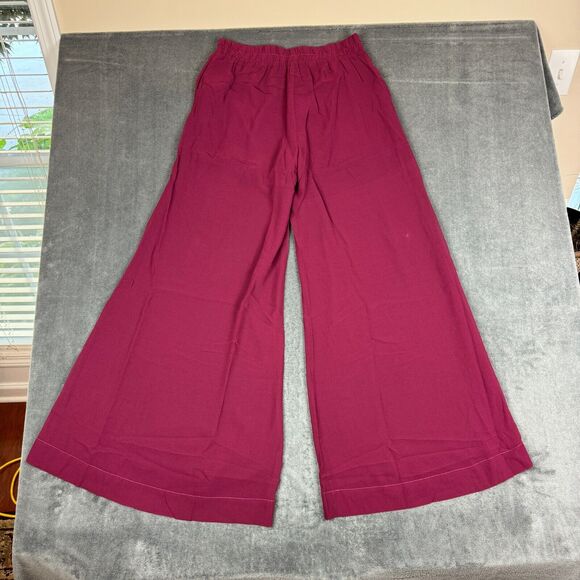 UNIQ Sheer Burgundy Pants w/ Built In Shorts Extra Wide Leg Elastic Waist Sz. M - Picture 3 of 10